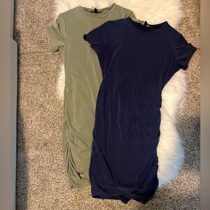 TWO COLORS! Silky Sueded Jersey Ruched T-Shirt Dress